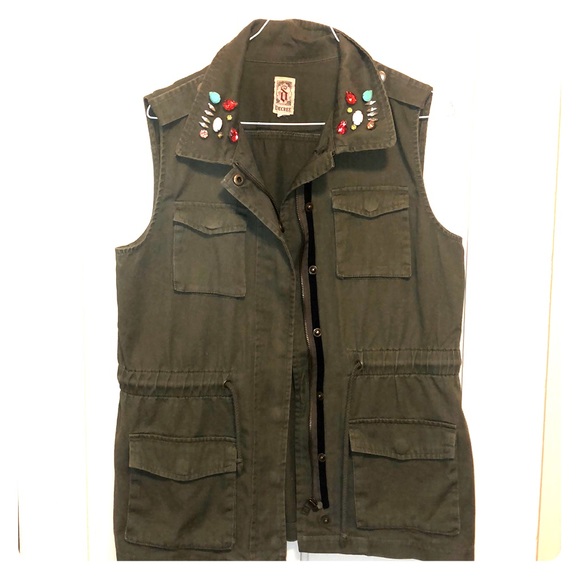 Decree Jackets & Blazers - Decree Army Green Jeweled Vest